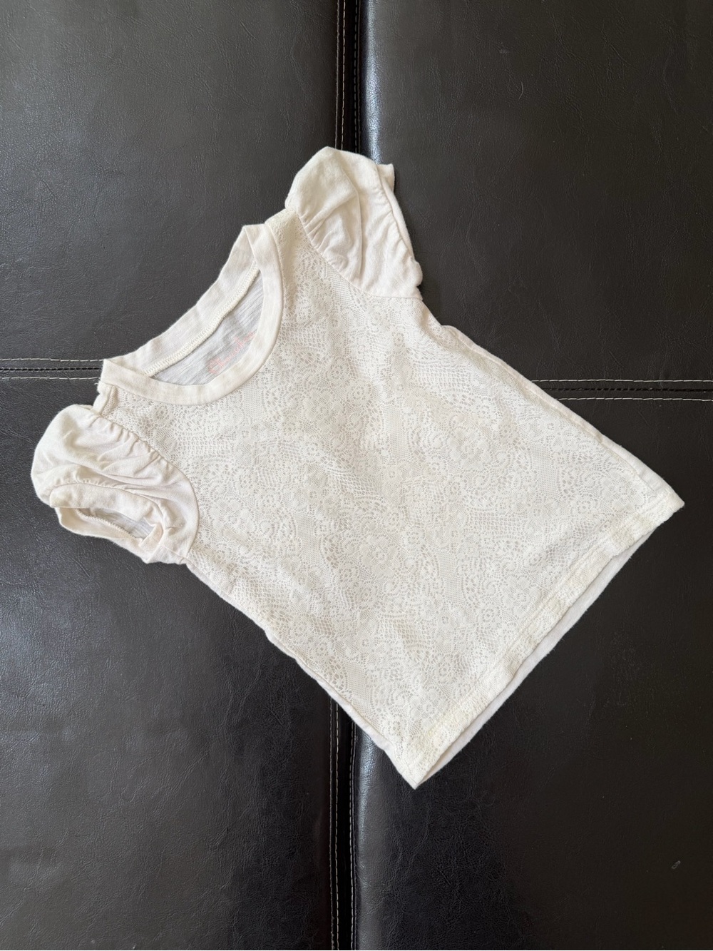 Cherokee - Cream Lace Puff Sleeve Tee Top